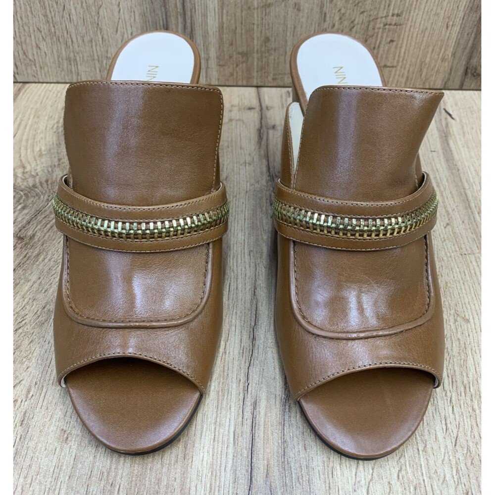 Nine West Womens Gerri Block Heel Slip On Open Toe Shoes Zipper Accent  Sz 9.5 M - Picture 4 of 16